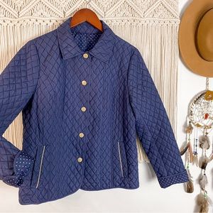 Flair Reversible Quilted Navy Polkadot Snap Button Jacket Size Small